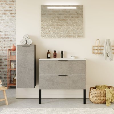 Ensemble vasque intégrée 2 tiroirs + miroir - VENICE HOMIFAB