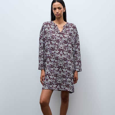 Chemise de nuit en viscose imprimée à manches langues MONOPRIX