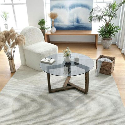 Table basse verre fumé - pied 3 branches, bois foncé ANZIO PIER IMPORT