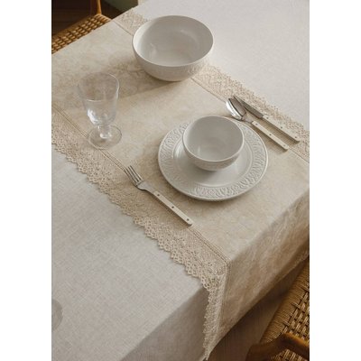 Chemin de table en lin jacquard fleuri à dentelle MANGO HOME
