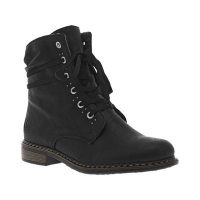 Bottines simili cuir ivoire à talon boisé décroché bas et à lacets autour de la cheville et zip latéral RIEKER