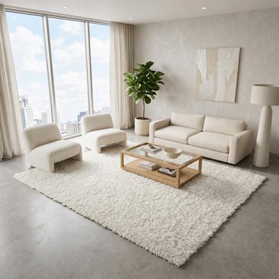 Tapis shaggy fait main motif uni LAMBANA UN AMOUR DE TAPIS