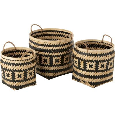 Panier rangement bambou naturel anses tressées motif RECOLLECTION