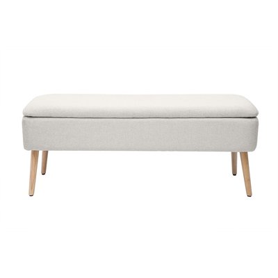 Banc coffre en tissu effet velours texturé terracotta et bois clair massif L120 cm LARS MILIBOO