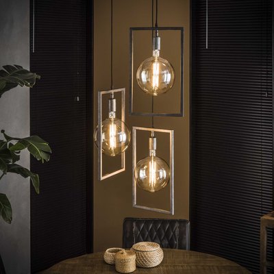 Suspension industrielle graphique 3 lampes cadre métal TRIBECA PIER IMPORT