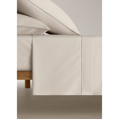 Drap plat percale de coton 500 fils détail passepoilé arrondi lit 180/200 cm MANGO HOME