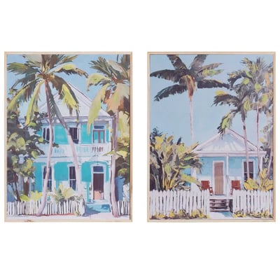 Set de 2 tableaux peinture maisons bord de mer 30x2x40cm WADIGA