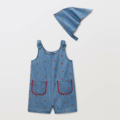 Salopette courte avec fichu en denim brodés en coton BIO GOTS BOUT'CHOU