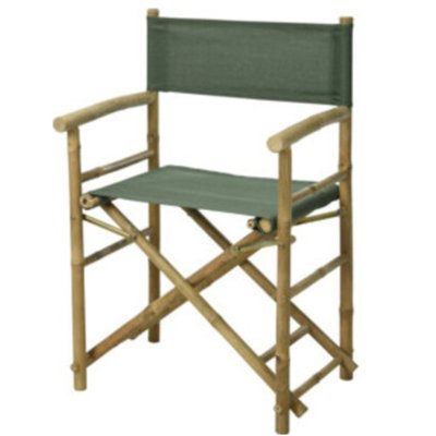 Fauteuil metteur en scène de jardin pliant en bambou et tissu vert WADIGA