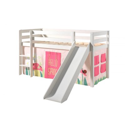 PINO Lit mezzanine avec toboggan + Rideau de lit Spring VIPACK