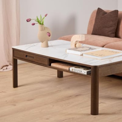 Table basse rectangulaire en céramique et chêne fumé L130 - SIMONE HELLIN, DEPUIS 1862