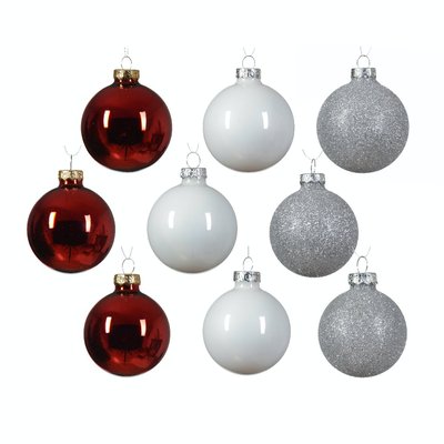 Boules de Noël mix blanc/gris/rouge (coffret de 21 pièces) PIER IMPORT