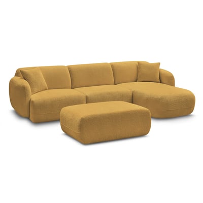 Canapé modulable 3 places en tissu chenille avec pouf, ANDA BOBOCHIC