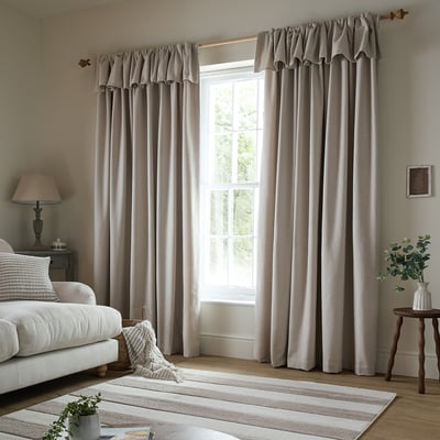 Brushed Texture Ruffle Top Lined Pencil Pleat Curtains CATHERINE LANSFIELD