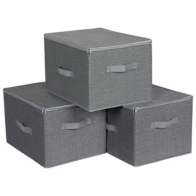 Boîtes de rangement grises pliables avec poignées et couvercle - L40 x H25 cm CALICOSY