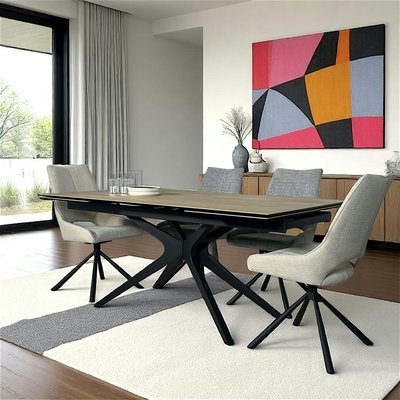 Table à manger extensible 180-280 cm céramique effet bois pied croisé LOMBARDIE PIER IMPORT