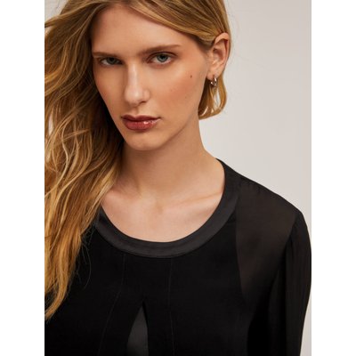 Blouse fluide bimatière en mousseline et satin MOTIVI