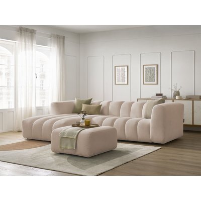 Canapé d'angle fixe 4 places en tissu chiné avec pouf, TALIA BOBOCHIC