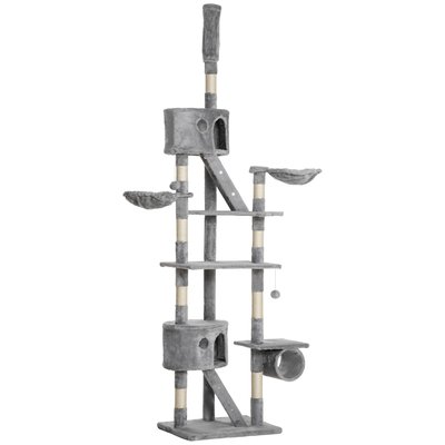 Arbre à chat design XXL réglable H.240-260 cm multi-équipement gris PAWHUT