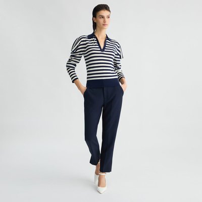 Pull en laine et cachemire blanc et bleu LIU JO