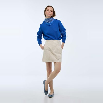 Pull col rond en coton boutonné à l'épaule, Fabriqué en France MONOPRIX