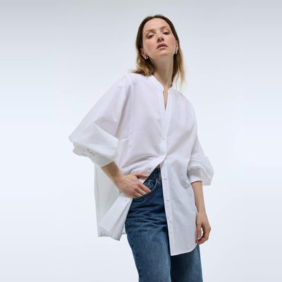 Blouse manches longues unie contenant du coton et lin MONOPRIX