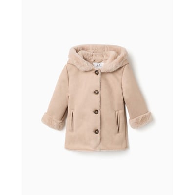 Manteau en suédine à capuche et doublure en peluche douce synthétique ZIPPY