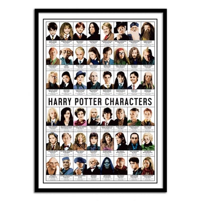 Affiche d’art et cadre noir 30 x 40 cm - Harry Potter Characters - Olivier Bourdereau WALL EDITIONS