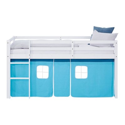 Lit mi-hauteur 90x200 cm sommier rideau bleu HOMESTYLE4U