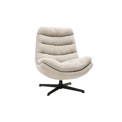 Fauteuil pivotant en tissu effet velours texturé beige et métal noir LOMI MILIBOO