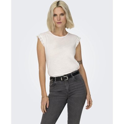 T-shirt girocollo, maniche in pizzo JDY