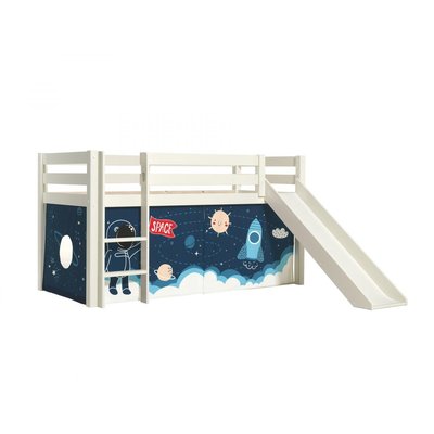 PINO Lit mezzanine avec toboggan +  Rideau pour lit en 4 parties Space VIPACK