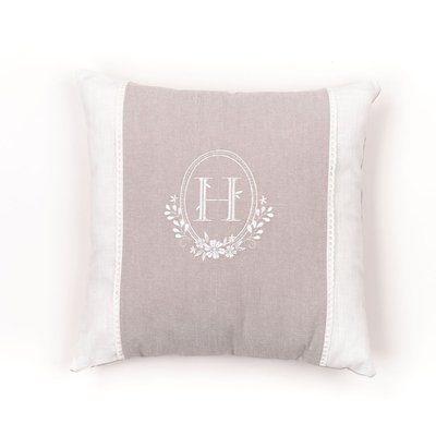 coussin déhoussable brodéet dentelle coton uni CHARME TODAY