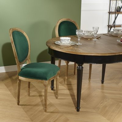 Lot de 2 chaises en hévéa et velours MEDAILLON ROBIN DES BOIS