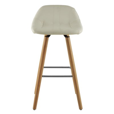 Bar Stool in White Leather Effect with Beech Wood Legs SO'HOME