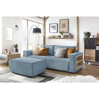 Canapé droit convertible 3 places en velours côtelé avec pouf, NIHAD BOBOCHIC