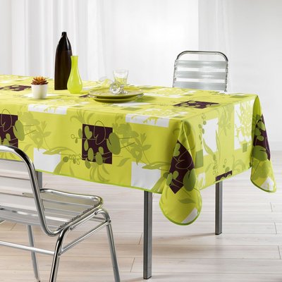 Nappe en polyester imprimé Nenuphar anis marron 140 x 250 cm DOUCEUR D'INTÉRIEUR