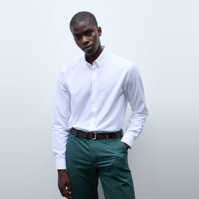 Chemise formelle au tissé diagonal col boutonné en coton MONOPRIX