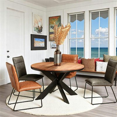 Table repas moderne plateau rond extensible chêne brun PALERME PIER IMPORT