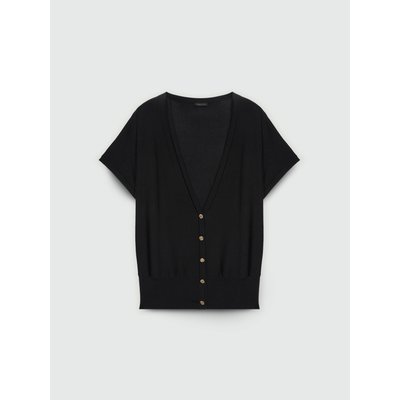 Cardigan léger avec boutons en métal martelé et col en V plongeant FIORELLA RUBINO