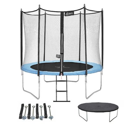 Kangui - Trampoline de jardin 250 cm + filet de sécurité + échelle + bâche de protection + kit d'ancrage | Normes EU | Montage facile KANGUI