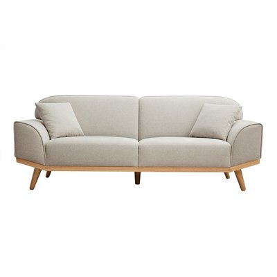 Canapé scandinave 3 places en tissu effet velours texturé beige et bois clair FREEMA MILIBOO