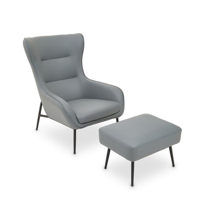 Midcentury Faux Leather Wingback Armchair and Footstool Set SO'HOME
