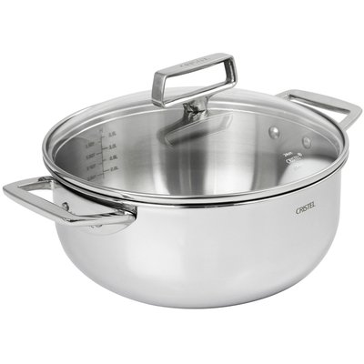 Faitout inox anses fixes et couvercle en verre  CASTEL'PRO CRISTEL