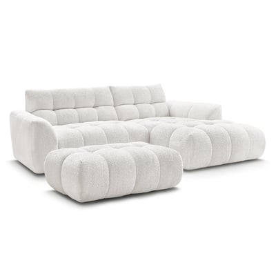 Canapé d'angle fixe 3 places en tissu chenille avec pouf, JAYA BOBOCHIC