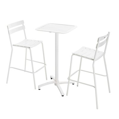 Table haute 60x60 cm inclinable en aluminium et 2 chaises hautes, ALMADA OVIALA