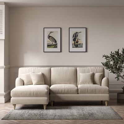 Emeline Tonal Basket Weave Corner Chaise Sofa with Oak Legs (Left Facing) ÉDITÉ