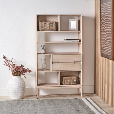 Giano Acacia Wood 7-Shelf Display Unit SO'HOME