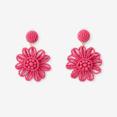 Boucles d'oreilles clips - fleurs perles de rocaille fuchsia BALABOOSTE