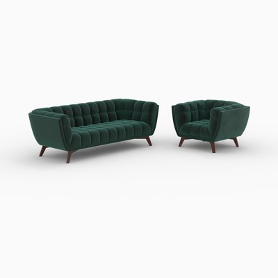 Ensemble canapé et fauteuil en velours 4 places - MONA RENDEZ-VOUS DÉCO